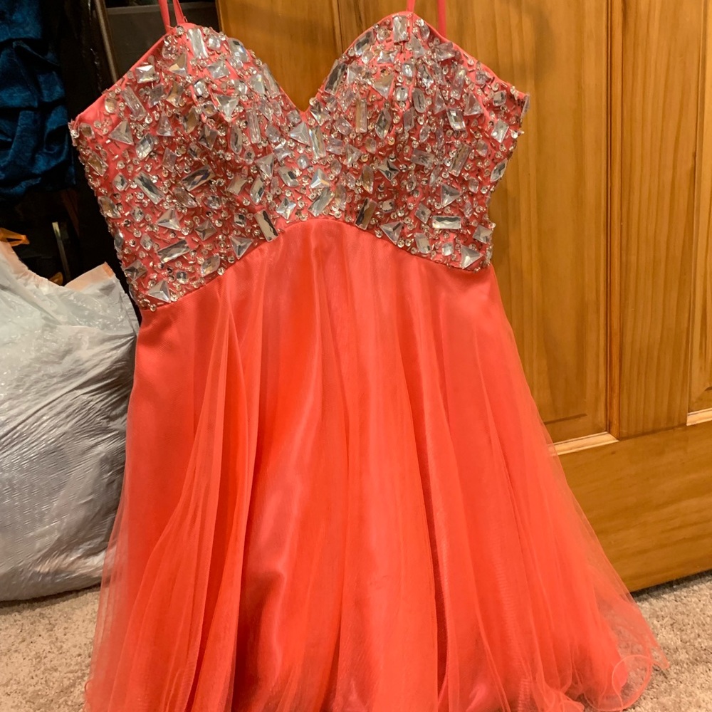 Bright pink homecoming/ formal dress with jewels